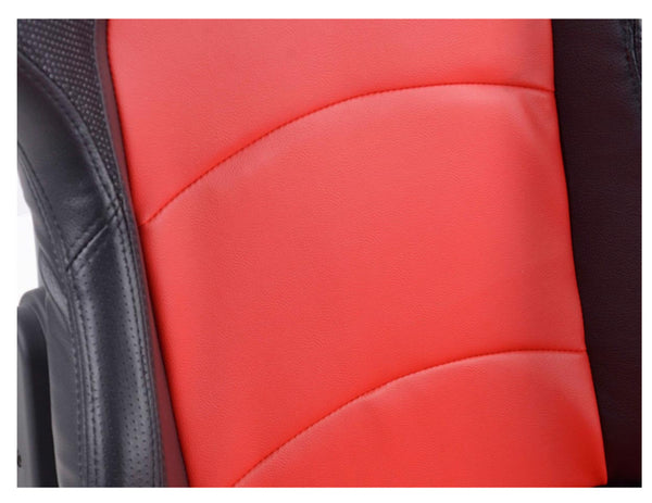 FK Pair Universal Fixed Back Bucket Sports Seats BLACK & RED Wing Edition