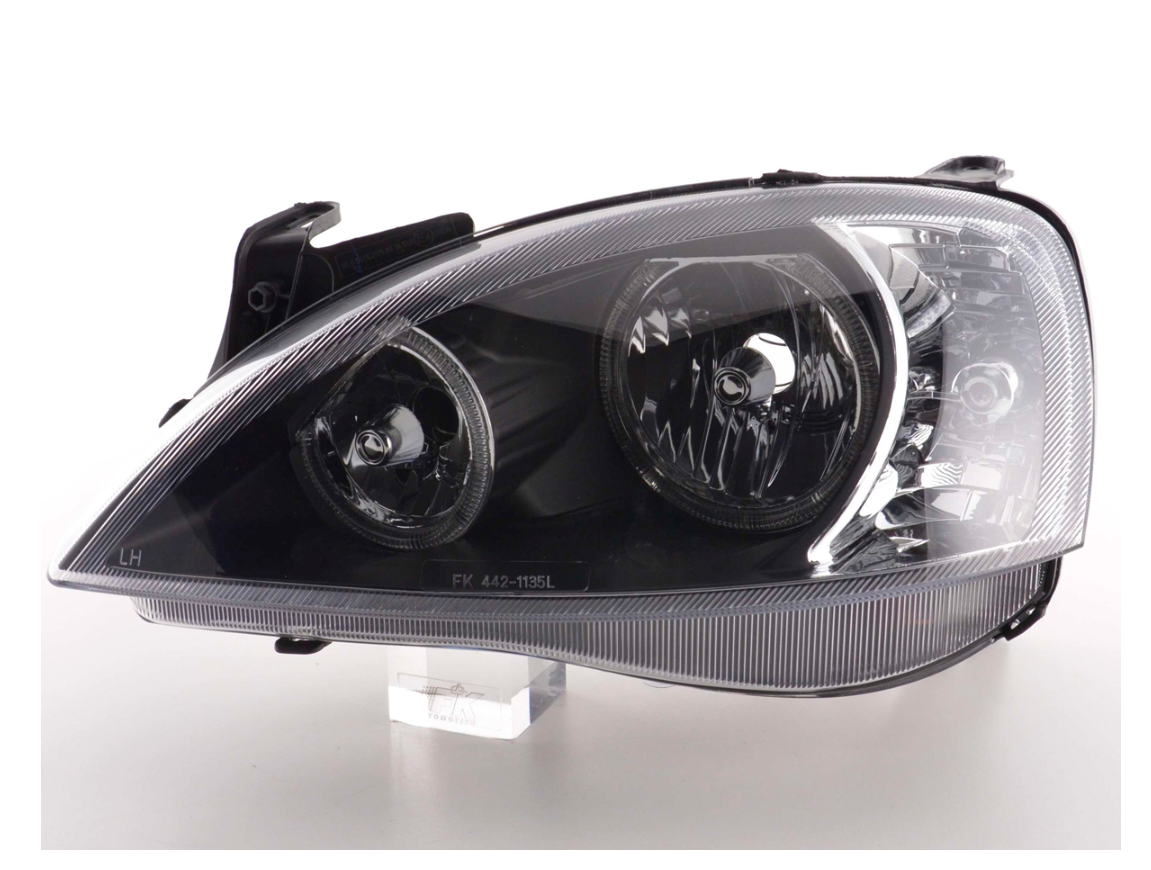 FK Set Opel Corsa C 01-06 LED DRL Devil Eye Projector Headlights Black Ed LHD