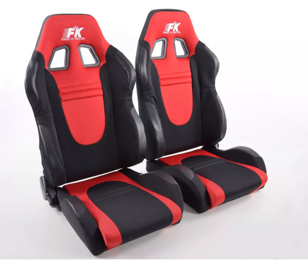 FK Pair Universal Reclining Bucket Sports Seats Red & Black Motorsports Ed