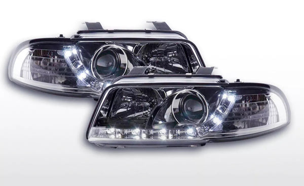 FK Pair LED DRL Lightbar Halo Headlights Audi A4 B5 8D 95-99 black chrome S4 LHD