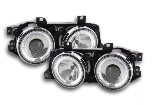 FK Pair LED DRL Angel Eye Halo headlights BMW 5-series E34 88-94 chrome LHD