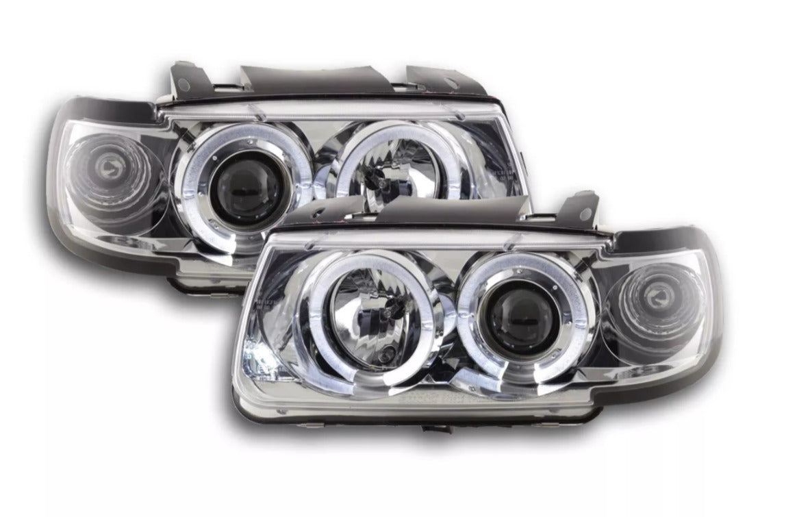 FK LED DRL Angel Eye Halo Ring Headlights VW Polo 6N 94-99 Chrome LHD