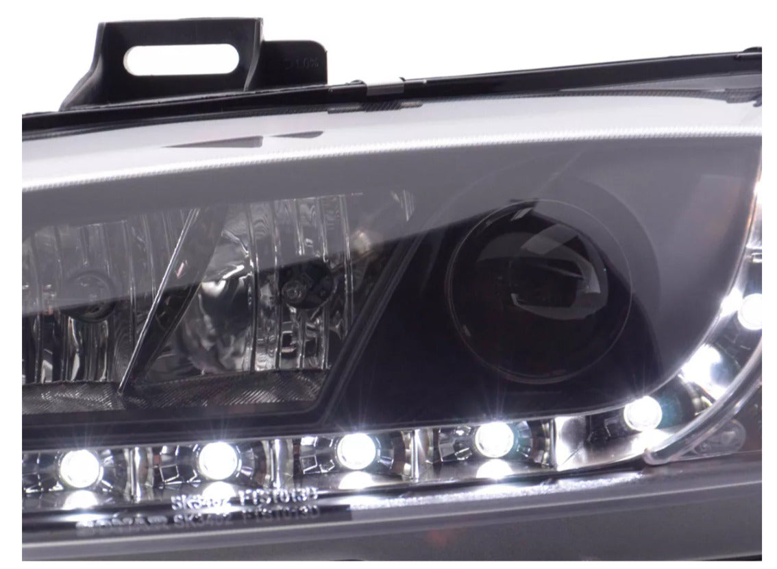 FK Pair LED DRL Lightbar Halo Headlights Fiat Stilo 3dr 192 01-07 Black LHD