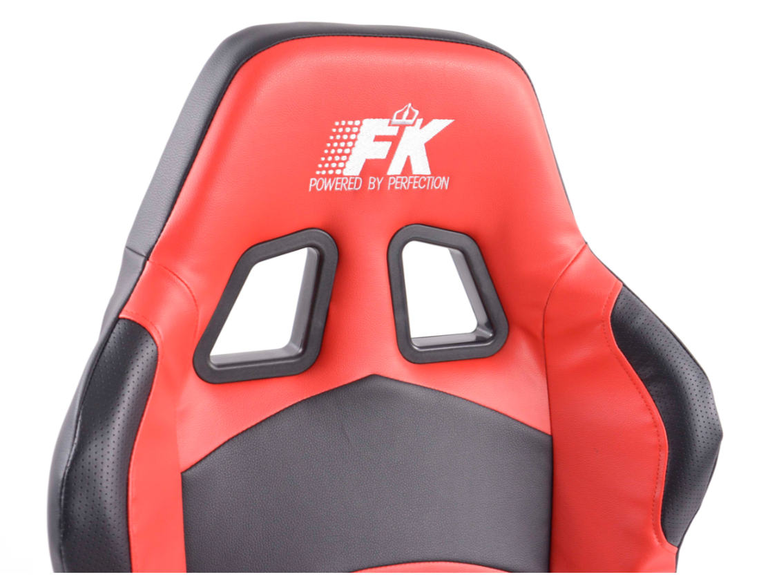 FK Pair Universal Reclining Bucket Sports Seats - Black & Red Synth Leather