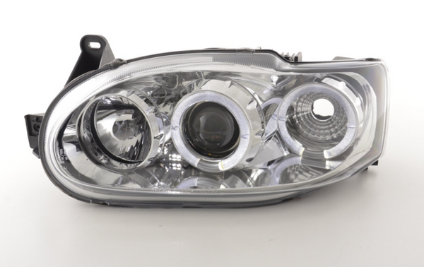 FK LED DRL Angel Eye Projector Headlight Ford Escort 7 MK7 95-09 Chrome LHD