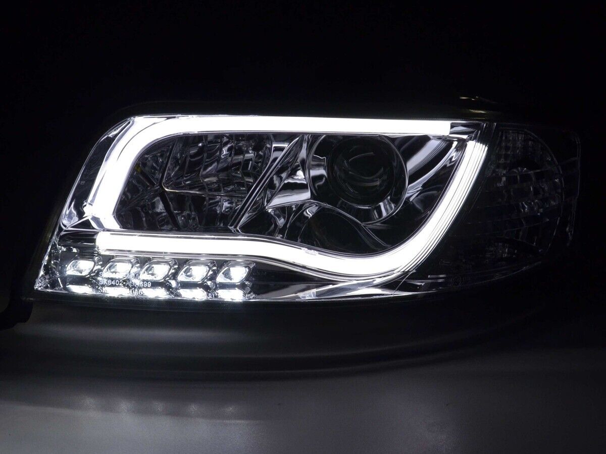 FK LED DRL Lightbar Deluxe Edition Headlights Audi A6 C5 4B 01-04 S6 Chrome LHD