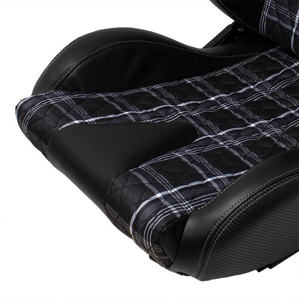 AUTOSTYLE GT x1 Universal Sports Bucket Seats Black & Grey Plaid Check + runners