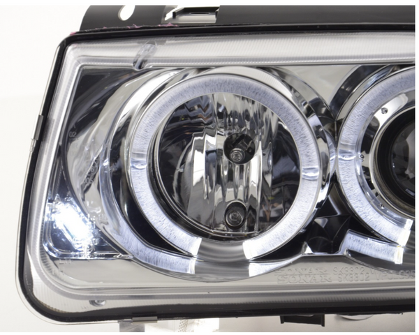 FK LED DRL Angel Eye Projector Headlights VW Polo 6N 94-99 Chrome LHD