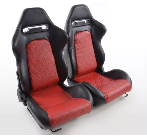 FK Universal Reclining Bucket Sports Seats - Deluxe Quilted Stitch Black & Red