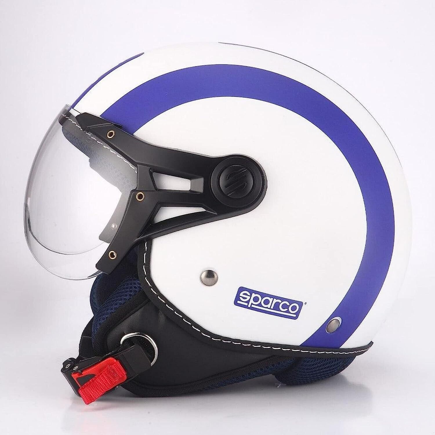 Sparco Riders Demi Jet Motorcycle Helmet White & Blue XL Open Face ABS Universal