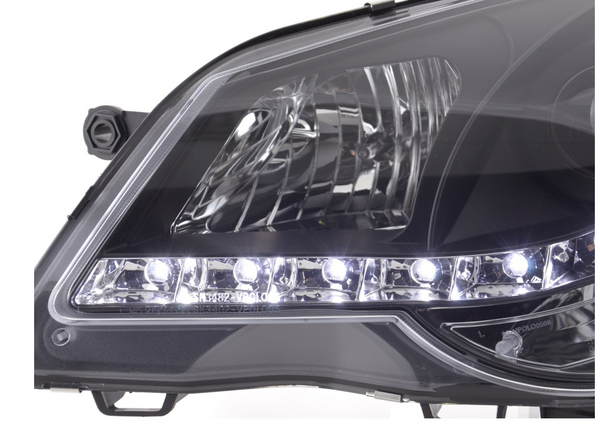 FK Paar LED DRL Projektor Halo-Scheinwerfer Polo 4 MK4 9N 9N3 05–09 Schwarz RHD