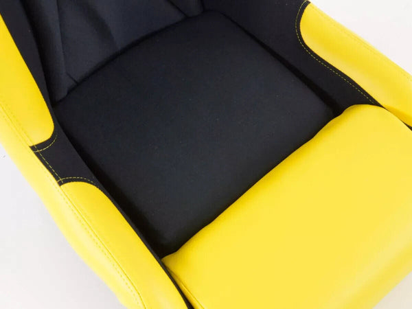 FK Pair YELLOW BLACK Universal Full Bucket Sports Seats - Deluxe FG Glossy Back