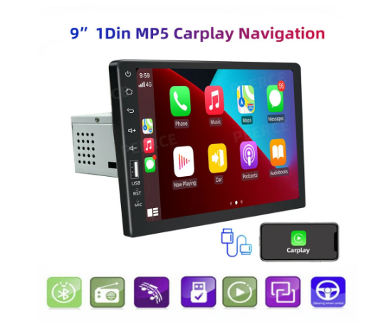 9-Zoll-Android-Touchscreen-Autoradio-Headunit, kabelgebundenes Carplay, kabelloses Spiegelnavigationssystem