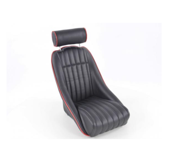 FK Pair Black Red Piped Classic Car Retro Kit Fixed Back Bucket Seats No Runners