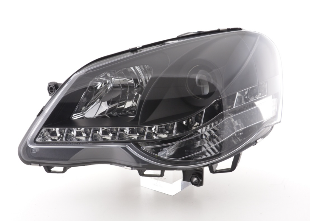 FK Paar LED DRL Projektor Halo-Scheinwerfer Polo 4 MK4 9N 9N3 05–09 Schwarz RHD