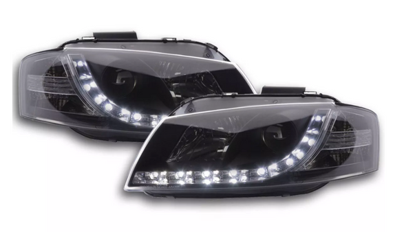 FK Set LED DRL Headlights Halo Lightbar Audi A3 8P 8PA 03-08 BLACK S3 LHD