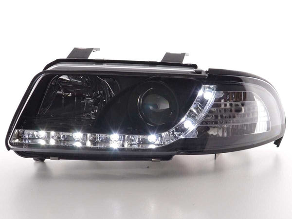 FK Pair LED DRL Halo Lightbar Headlights Audi A4 B5 8D 99-01 Black S4 LHD