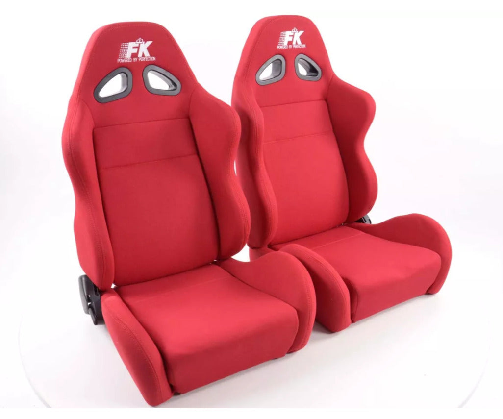 FK Pair Universal Reclining Bucket Sports Seats Red Textile Motorsport