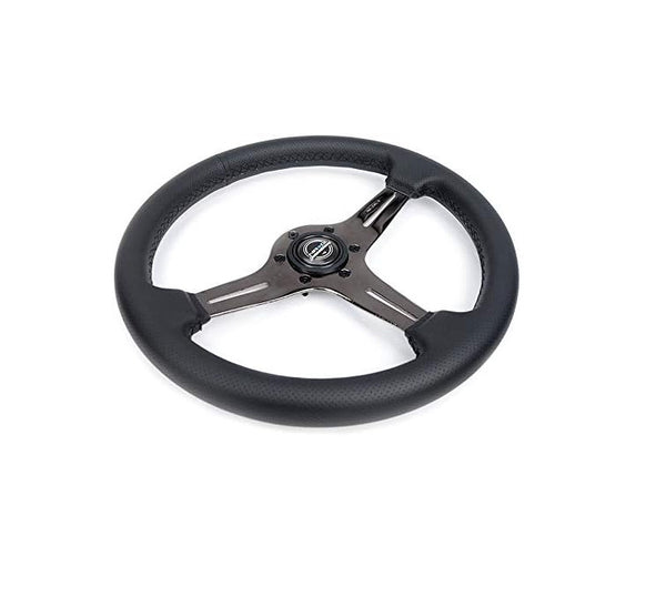 NRG Innovations Universal 350mm Leather Steering WHEEL Black Car Sim 70mm 6-Bolt