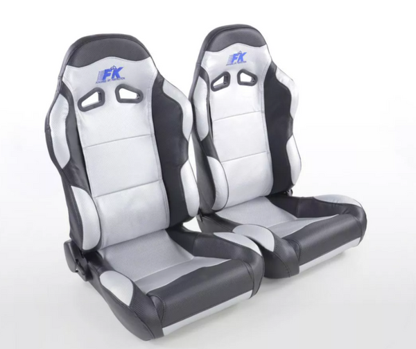 FK Universal Reclining Bucket Sports Seats - Silver Grey Carbon & Black Edition