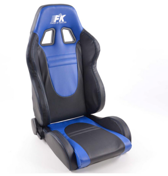 FK Pair Universal Recline Bucket Sports Seats - BLUE & Black Synth Leath Edition