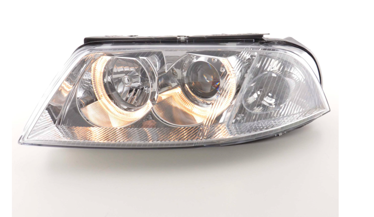 FK Paar LED-Halo-Ring-Scheinwerfer für VW Passat B5 3BG 00–05, Chrom, LHD, RHD, Universal