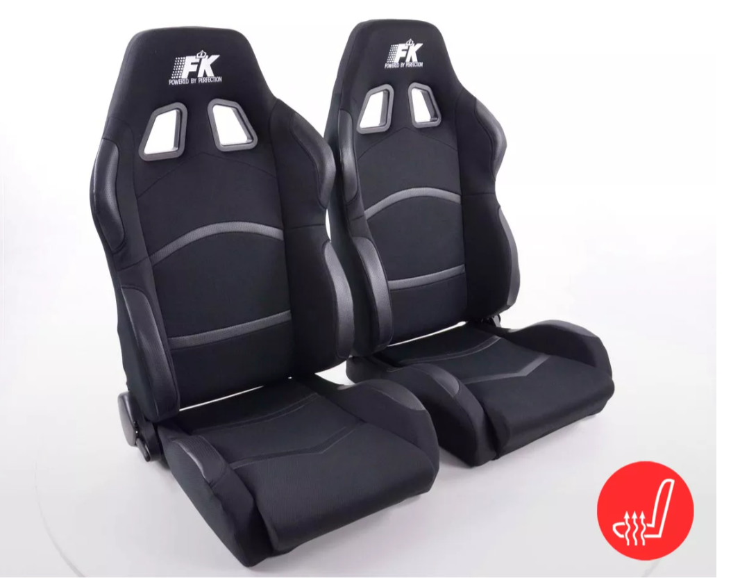 FK Pair Universal Recline & Fold Bucket Sports Seats Black HEATED