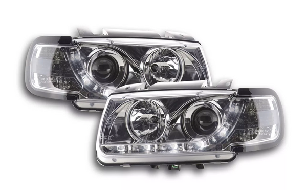 FK Paar LED DRL Angel Halo Lightbar Scheinwerfer VW Polo 6N 94–99 Chrom LHD