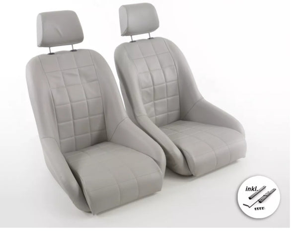 FK Pair Grey Universal Classic Car Retro Kit Speedster Sports Full Bucket Seats