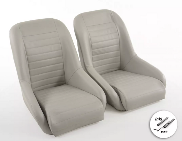 FK Grey Pair Classic Car Retro Kit Speedster Sports Car Fixed Bucket Seats