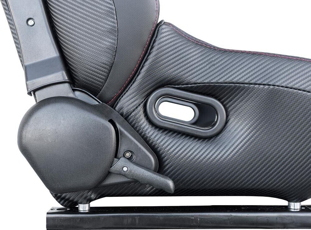 Simoni Racing Emmerson x1 Luxe Universal Sports Bucket Seat + Runners Carbon Black & Red Stitch