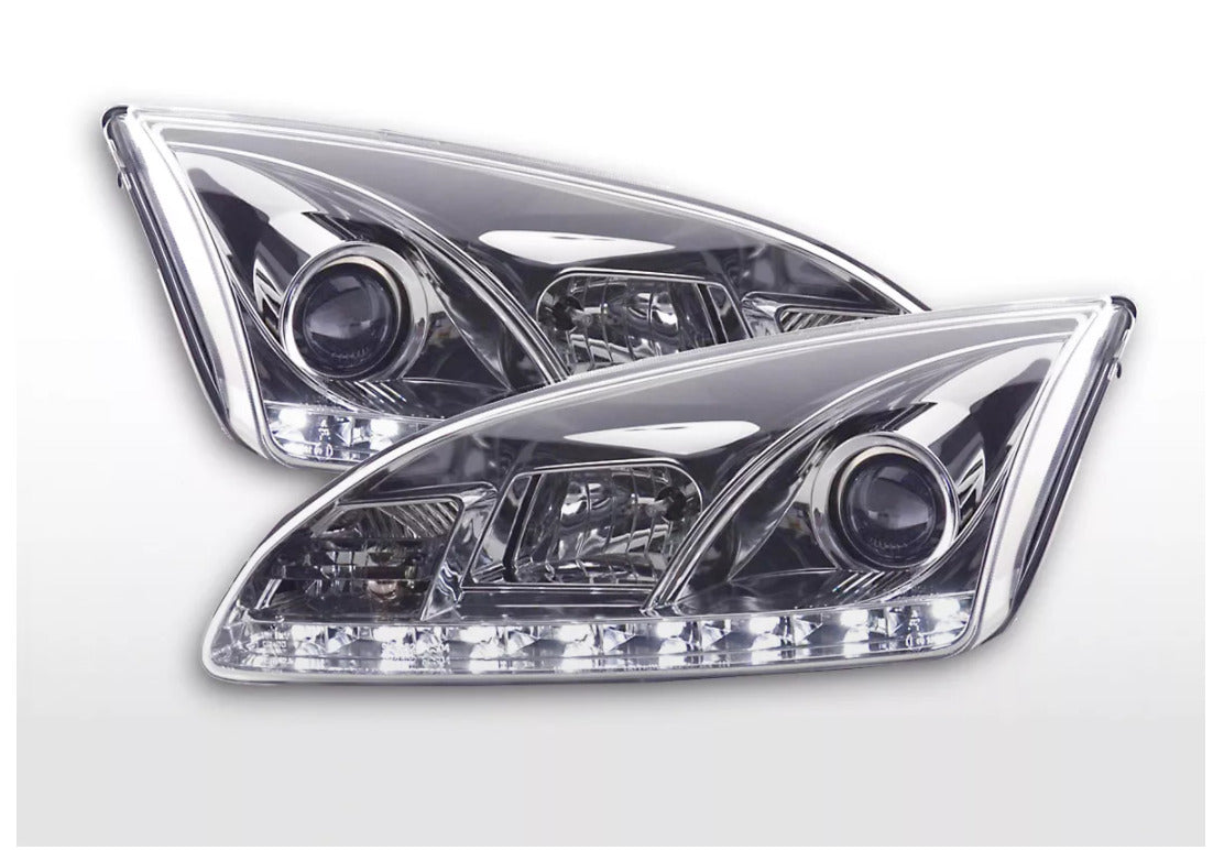 FK LED DRL Halo Lightbar Headlights Ford Focus 2 MK2 C307 05-08 chrome LHD