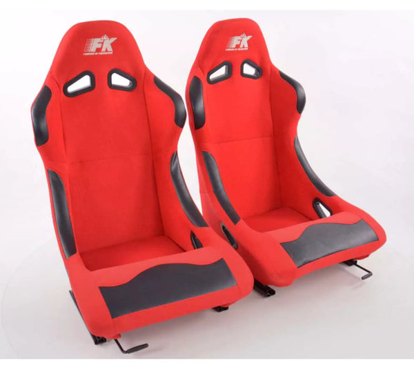 FK Universal Full Fixed Back Bucket Sports Seats RED Edition Track Drift Style