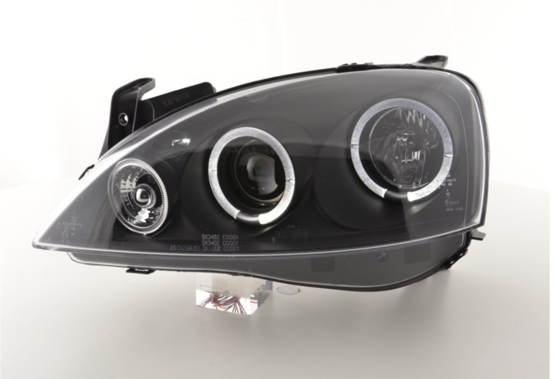 FK Paar LED DRL Angel Eye Projektorscheinwerfer Opel Corsa C 01-06 Schwarz LHD