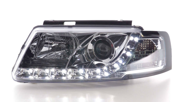 FK Set LED DRL Halo Eye Lightbar Headlights VW Passat 3B B5 97-00 chrome LHD