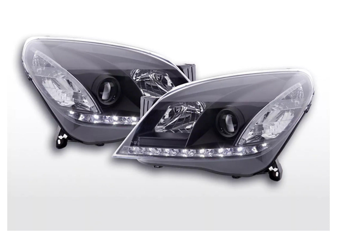 FK Pair LED DRL Halo Lightbar headlights Opel Vauxhall Astra H 04-10 Black RHD