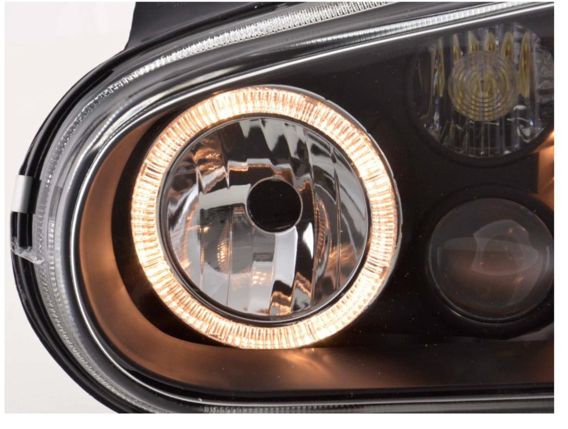 FK LED DRL Angel Eye Headlights VW Golf 4 MK4 1J 98-03 Black RHD & LHD