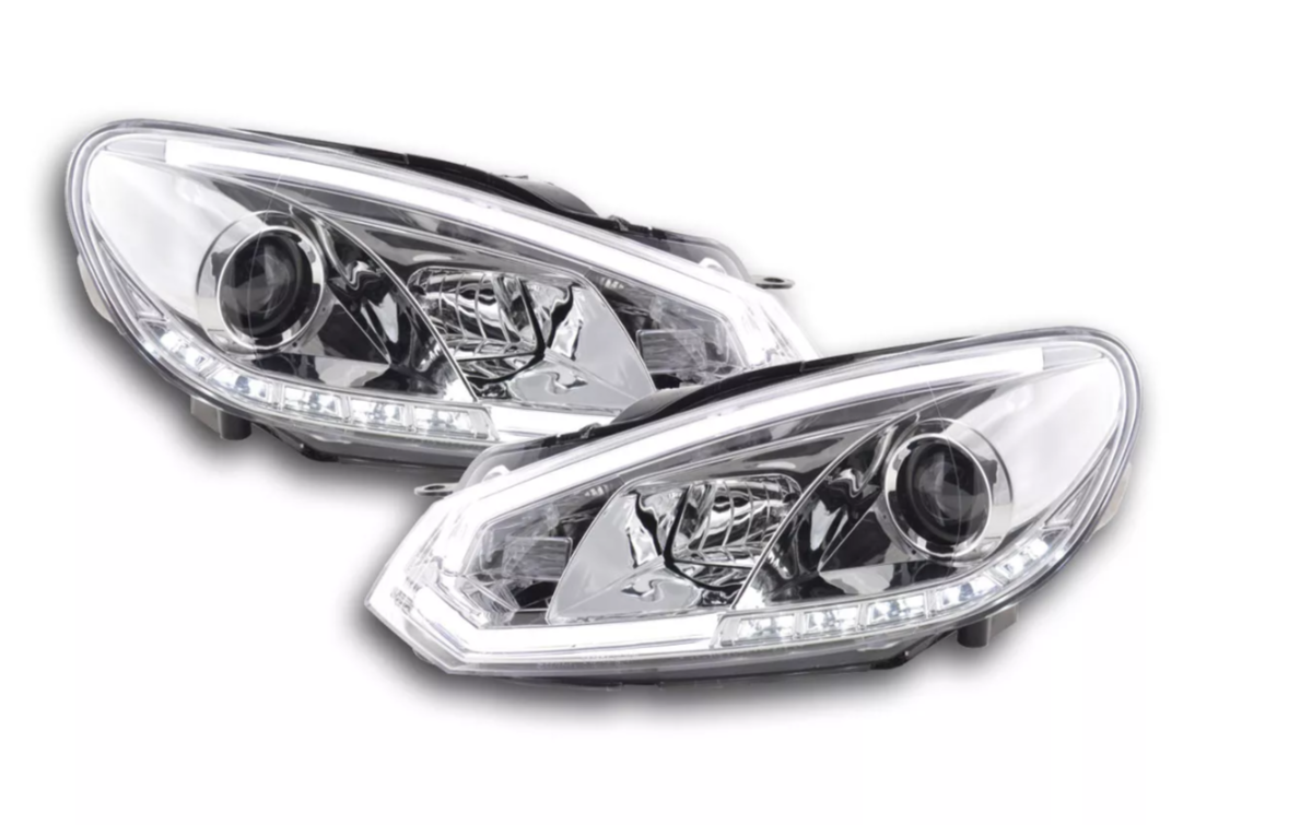 FK VW Golf 6 MK6 LED Devil Eye Project Headlights DRL GTI R20 08-12 Chrome LHD