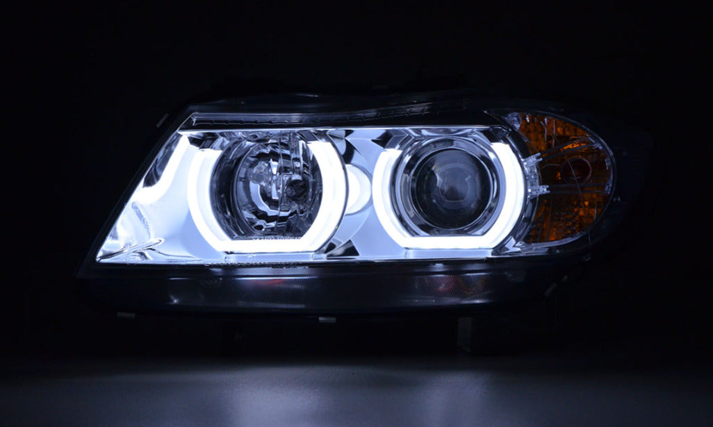 FK Pair LED DRL Projector headlights BMW 3-series E90 E91 05-08 Chrome LHD H7 H1