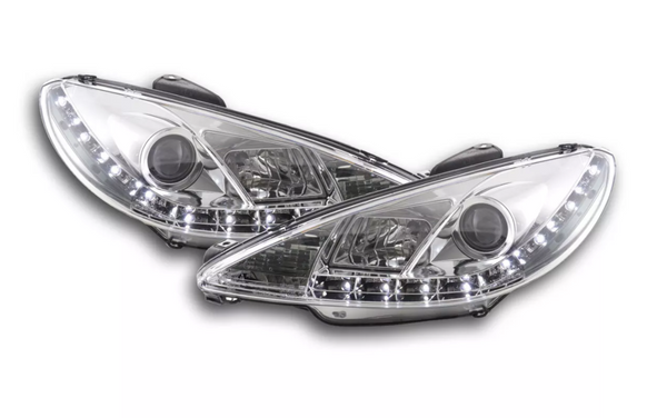 FK LED DRL Lightbar Halo Projector headlights Peugeot 206 98-07 chrome LHD