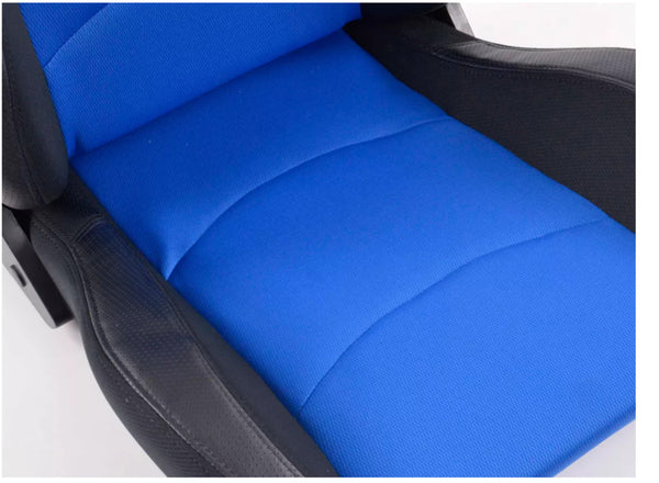 FK Pair Universal Fixed Back Bucket Sports Seats BLACK BLUE Fabric Wing Edition