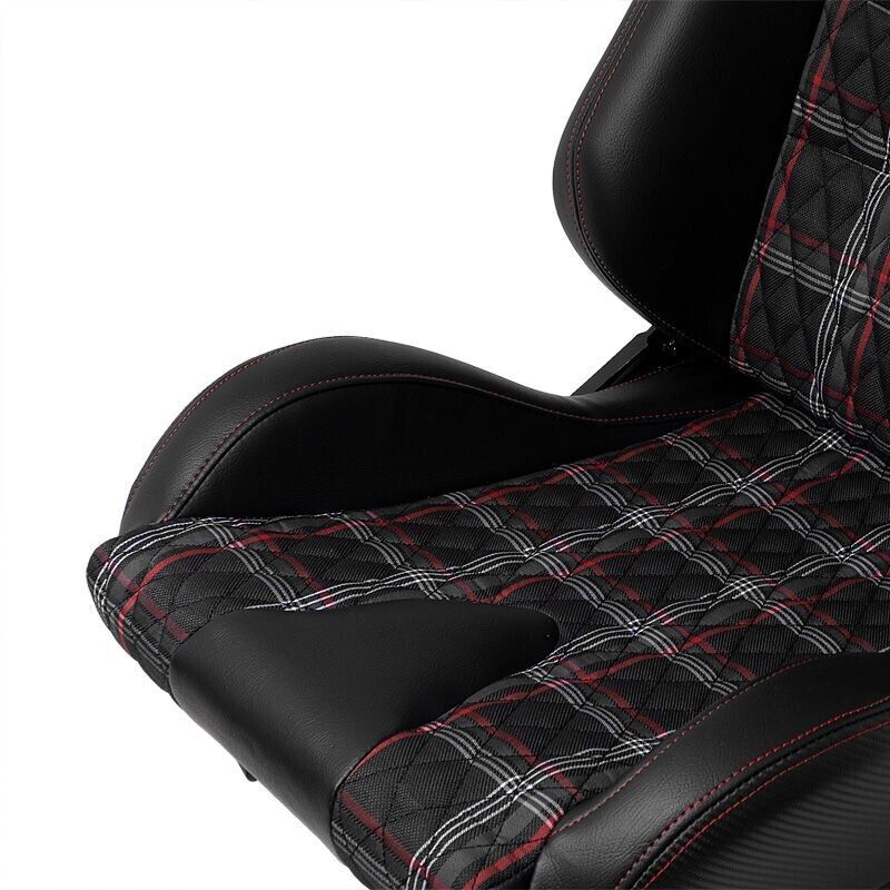 AUTOSTYLE GT x1 Universal Sports Bucket Seats Black & Grey Plaid Check + runners