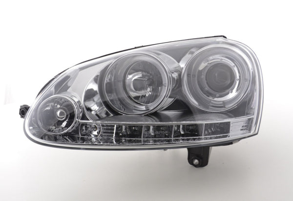 FK LED Halo Projector Eye DRL Headlights VW Golf 5 MK5 1K Chrome 03-08 GTi LHD