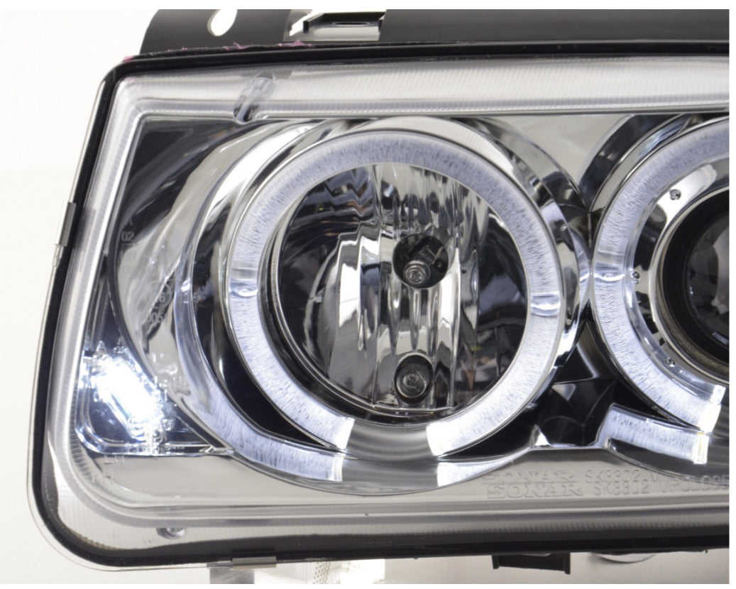 FK LED DRL Angel Eye Halo Ring Headlights VW Polo 6N 94-99 Chrome LHD