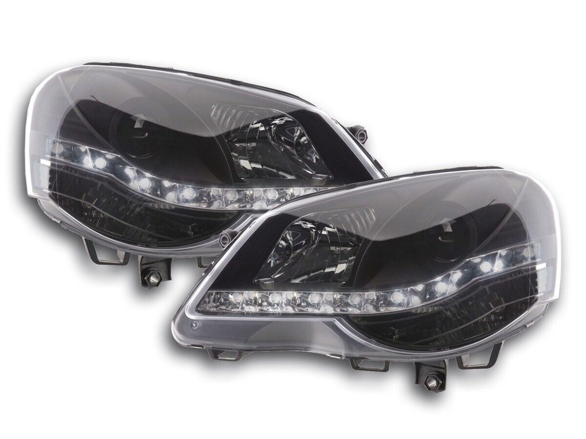 FK Pair LED DRL Halo Lightbar Headlights VW Polo 9N 9N3 05-09 black LHD