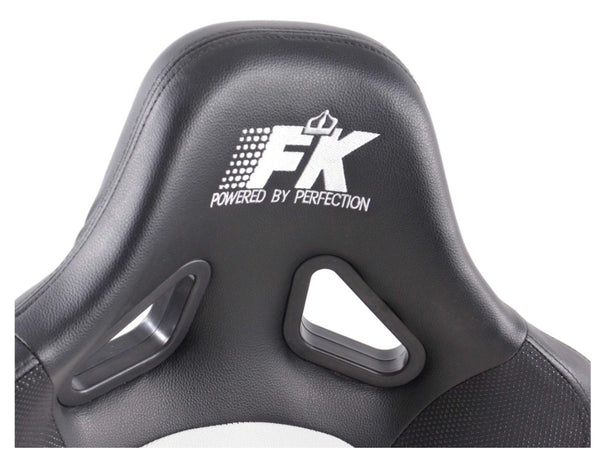 FK Pair Universal Fixed Back Bucket Sports Seats BLACK & WHITE Wing Edition