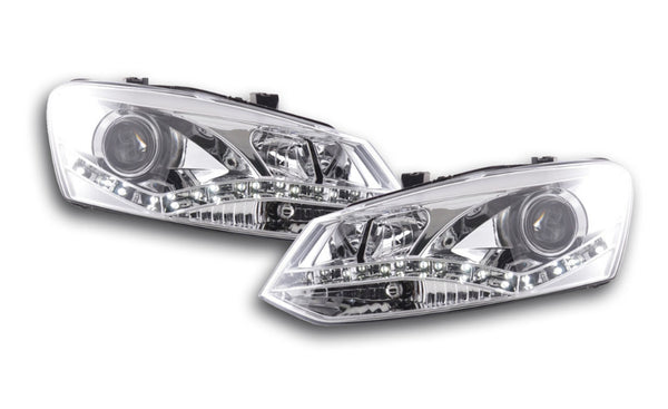 FK Pair LED DRL Halo Lightbar headlights VW Polo  6R 2010+ chrome RHD