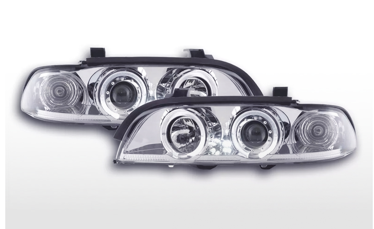 FK Set LED DRL Halo Angel Eyes Headlights BMW 5-series E39 95-00 Chrome M5 LHD