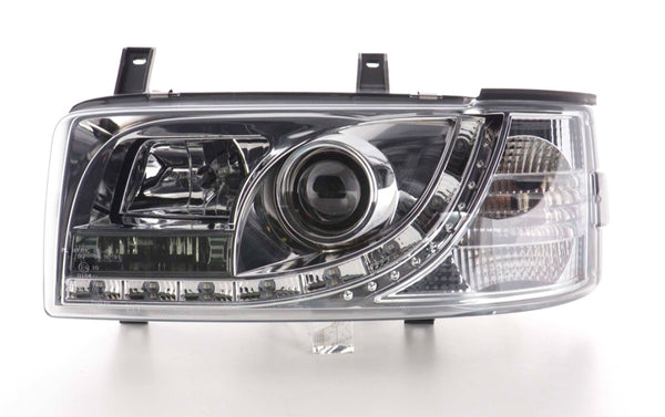 FK Set LED DRL Devil Eye Lightbar Headlights VW Transporter T4 90-03 Chrome LHD