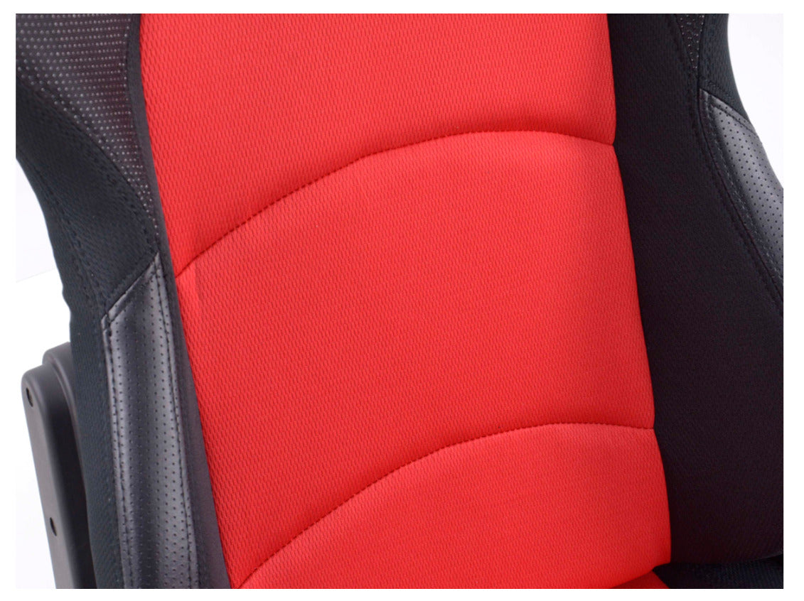 FK Pair Universal Fixed Back Bucket Sports Seats BLACK RED Fabric Wing Edition